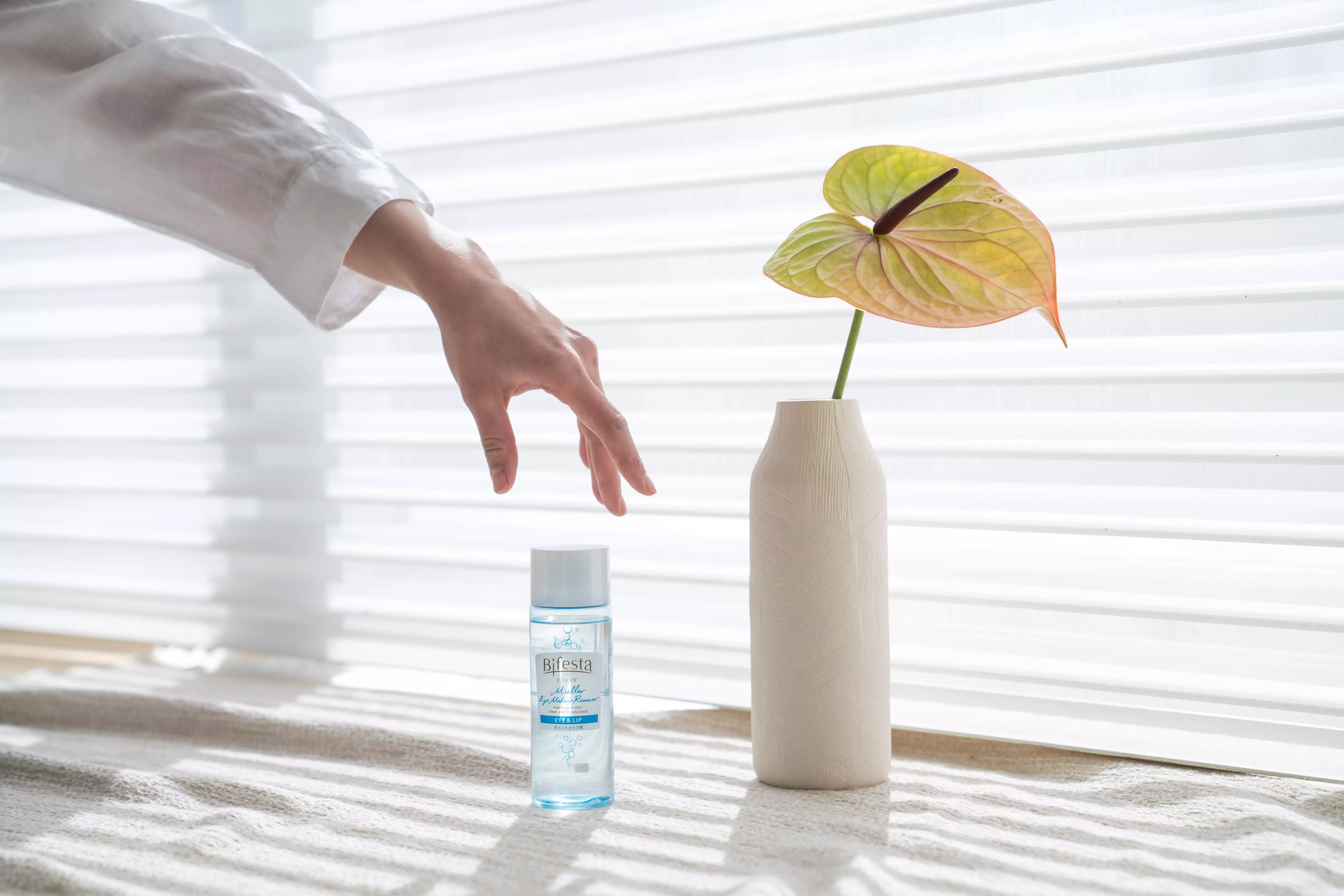 Eye & lip makeup remover on a shelf